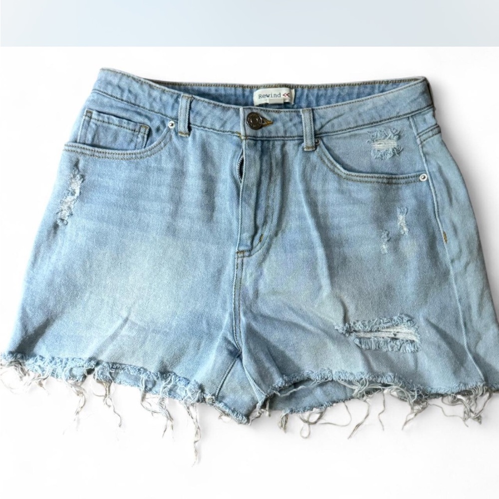 Rewind Faded Blue Frayed Jean Shorts